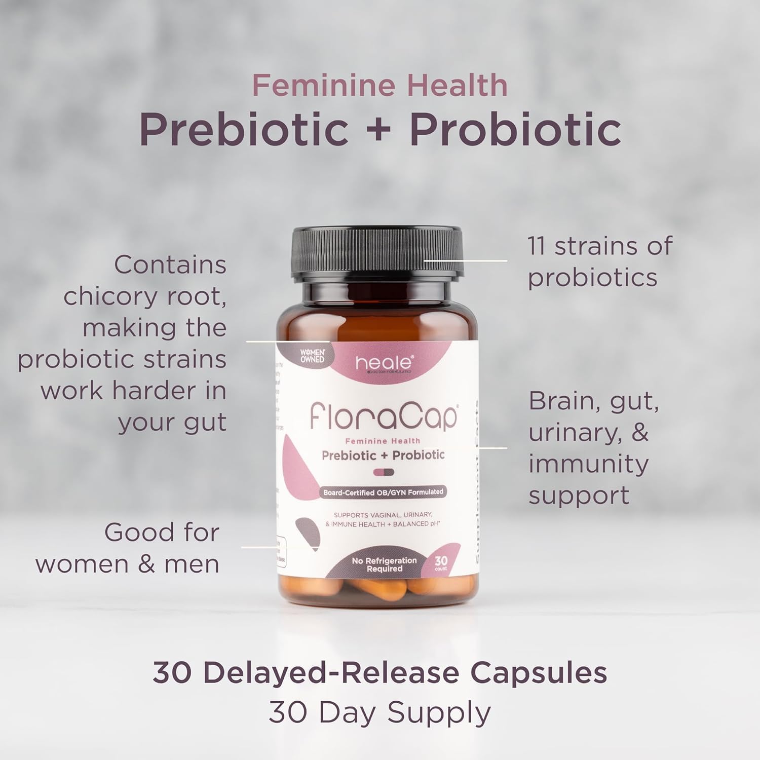 FloraCap Vaginal Probiotics for Women Health, 30 Oral Capsules | Reduce Odor, Itching, & Discomfort, pH-Balanced Formula, Urinary Tract & Healthy Vaginal Flora, Made in USA