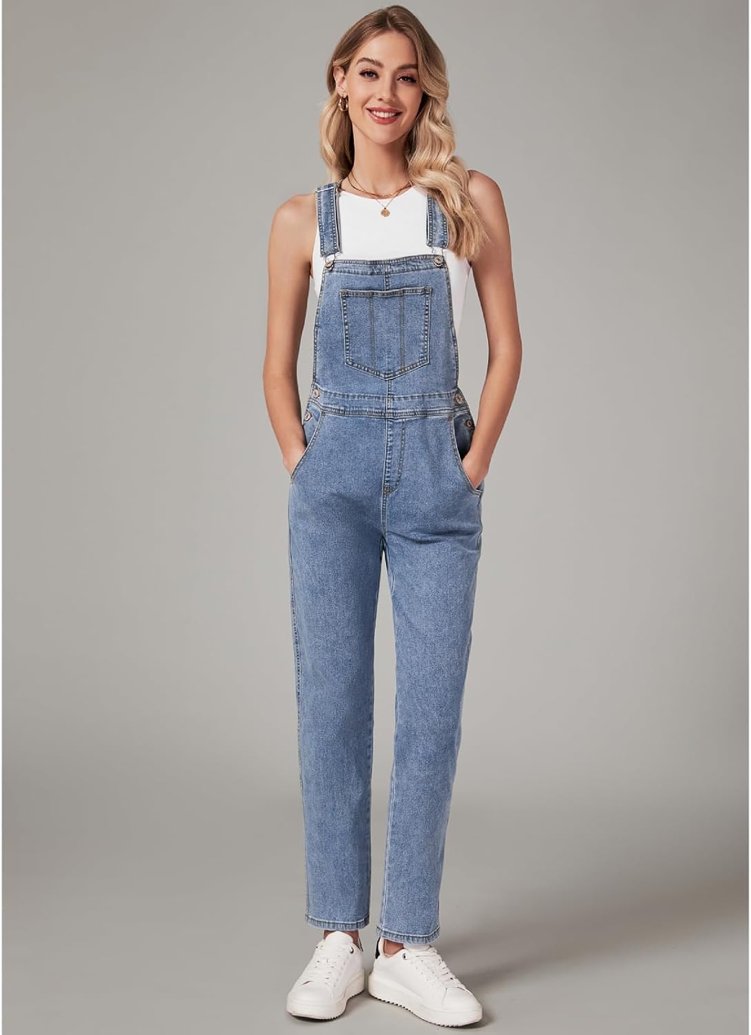Vetinee Womens Classic Adjustable Straps Pockets Denim Bib Overalls Jeans Pants