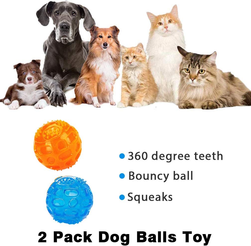 ACEONE Dog Squeaky Ball, Pet Squeak Chew Bouncy Rubber Toy Balls for Small Medium Dogs Indestructible Exercise Training Playing (3 Balls)