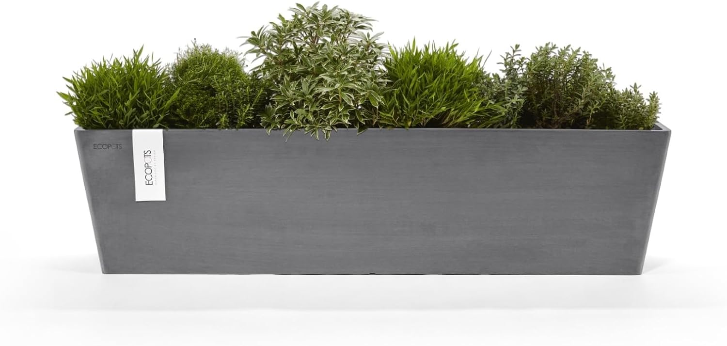 Ecopots Bruges Rectangular Flower Planter, Grey, 21.5" | Modern Style, Durable Recycled-Based Composite Construction, Weather and UV-Resistant, for Indoor/Outdoor Use