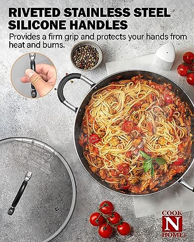 Cook N Home 8-Piece Nonstick Pot and Pan Set with Lid Induction Compatible | Cookware Set Includes Saucepan with Lid, Stockpot with Lid, Frying Pan, Kitchenware set Non Stick, Black