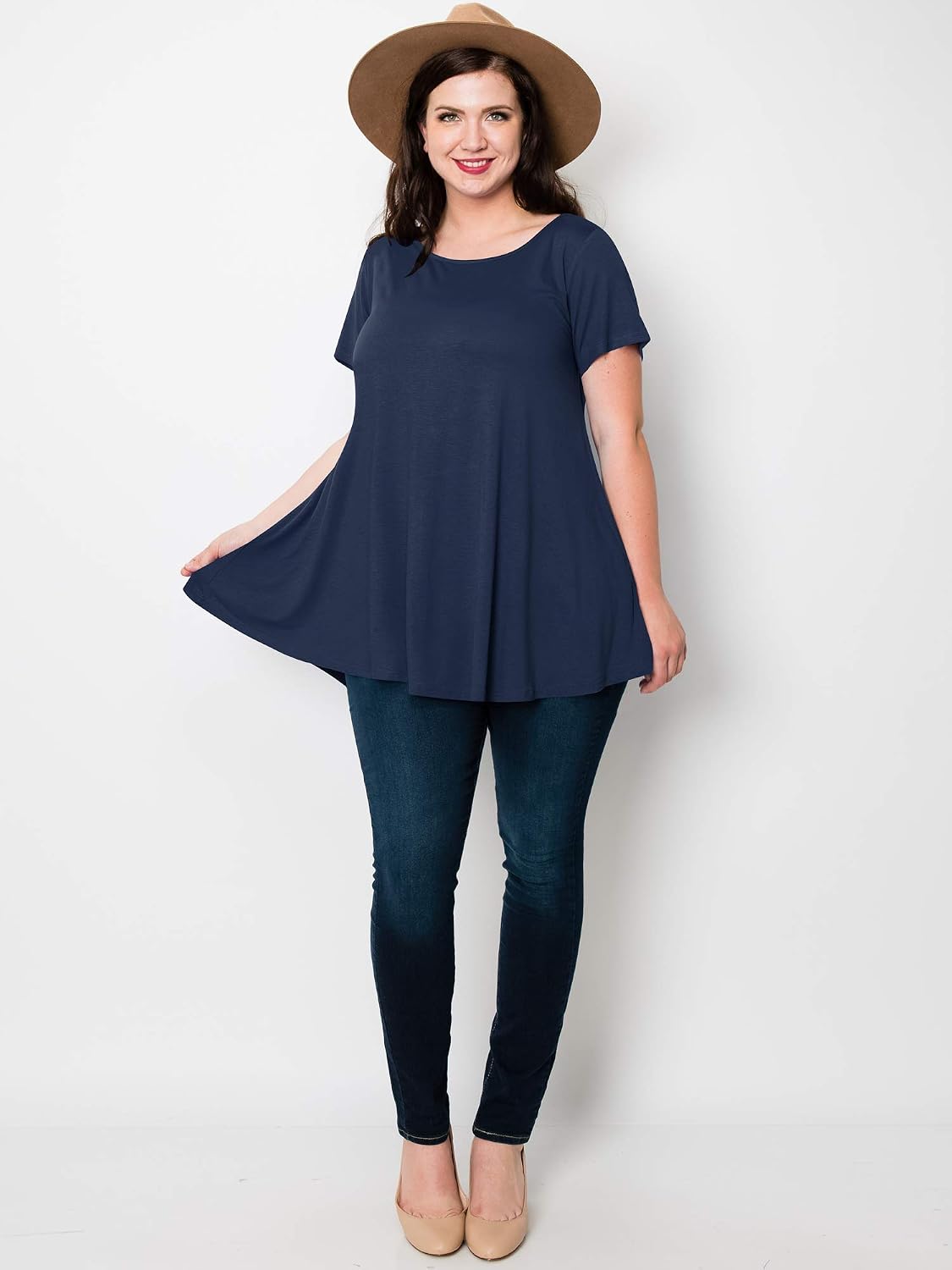 Lock and Love Women Solid Short Sleeve/Sleeveless Tunic for Leggings Swing Tunic Flare Tank Tops S-5XL Plus Size Made in USA