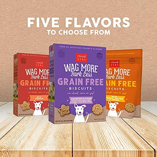 Cloud Star Wag More Bark Less - Dog Treats - Crunchy Biscuits - Grain Free Assorted Flavors - 14 oz Box