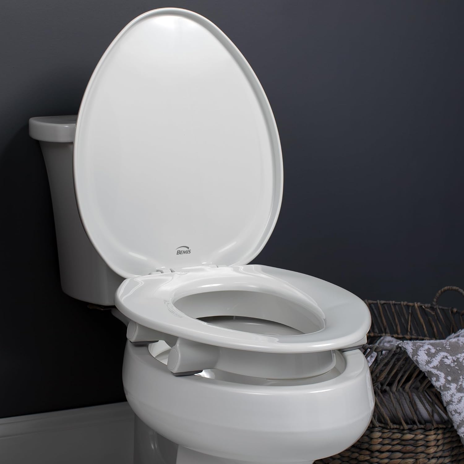Bemis Assurance 3" Raised Toilet Seat for Seniors, Therapist Preferred for Safety, Secure Hinges, Clean Shield Guard, Elongated, White