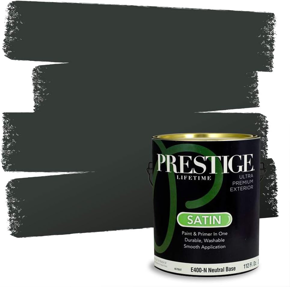 PRESTIGE Paints Exterior Paint and Primer In One, 1-Gallon, Satin, Comparable Match of Sherwin Williams* Tricorn Black*