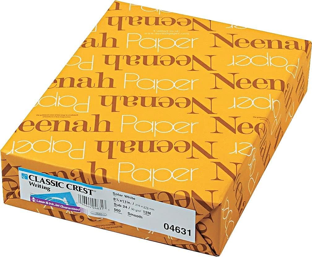 Neenah Paper 04631 CLASSIC CREST Paper, 24lb, 97 Bright, 8 1/2 x 11, Solar White, 500 Sheets