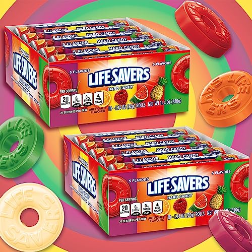 LIFE SAVERS Butter Rum Hard Candy Bulk, 1.14 ounce (20 Single Packs) | Buttery rum hard candy in single packs, easy to share at the desk, on commutes, road trips or in a candy bowl at game night