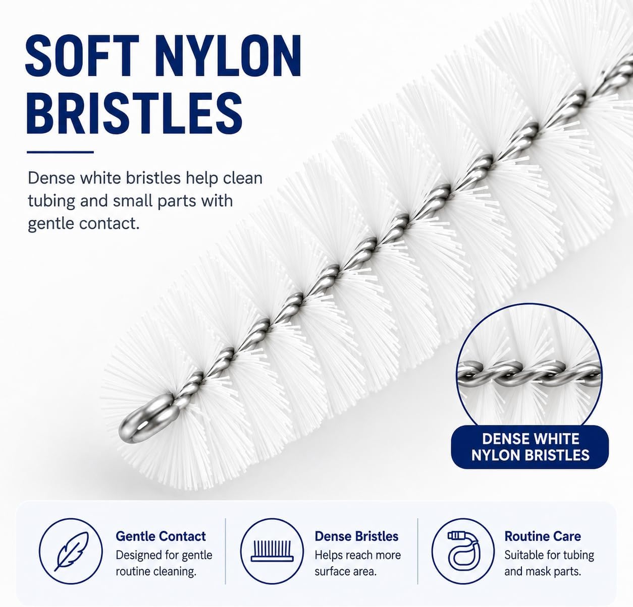 CPAP Cleaning Brush Set, 78.7 in Dual-Ended CPAP Hose Brush for 22 mm & 15 mm Tubing, Tube Cleaning Brush & Hose Cleaner Brush with Detail Brush for Mask