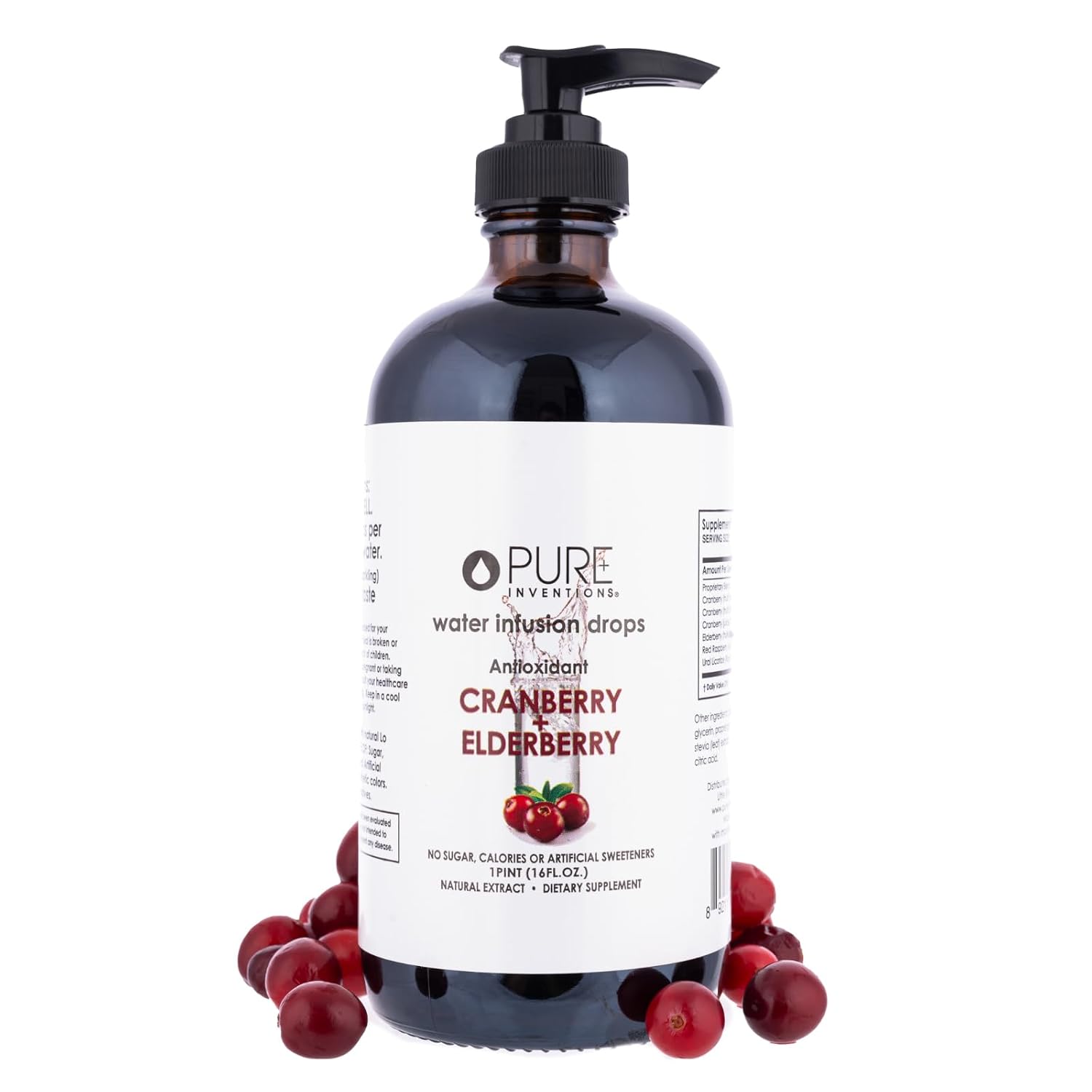 Pure Inventions Water Enhancer Drops - Refreshing and Delicious - Antioxidants, Electrolytes - No Sugar, Calories, or Artificial Sweeteners - Cranberry and Elderberry (60 Servings)