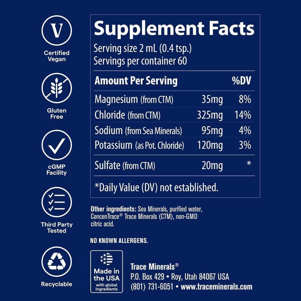 Trace Minerals No Muscle Cramps Liquid Electrolytes, 4 oz, 60 Servings | Sugar-free electrolyte concentrate, Ionic trace minerals, Keto-friendly