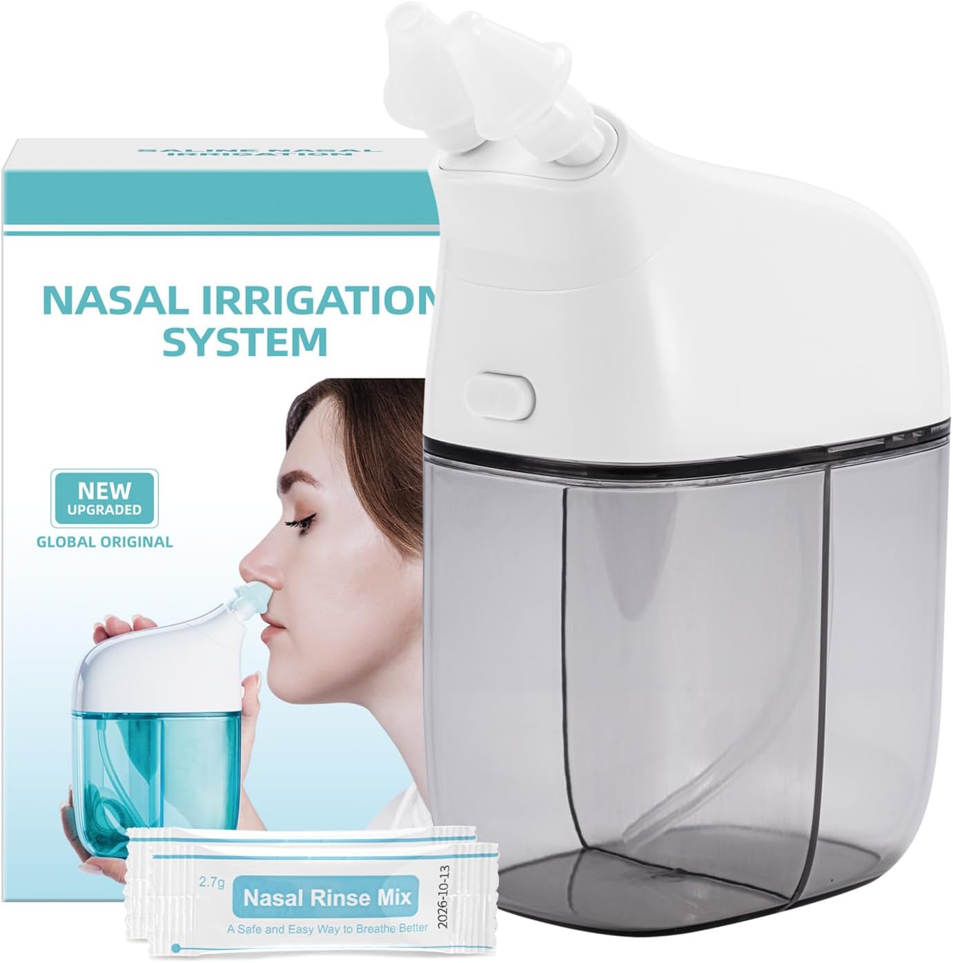Nasal Irrigation System with 30 Saline Packets, Sinus Rinse Machine, Nose Sinus Cleaner Machine with Water Tank & Waste Collection Tank - Blue