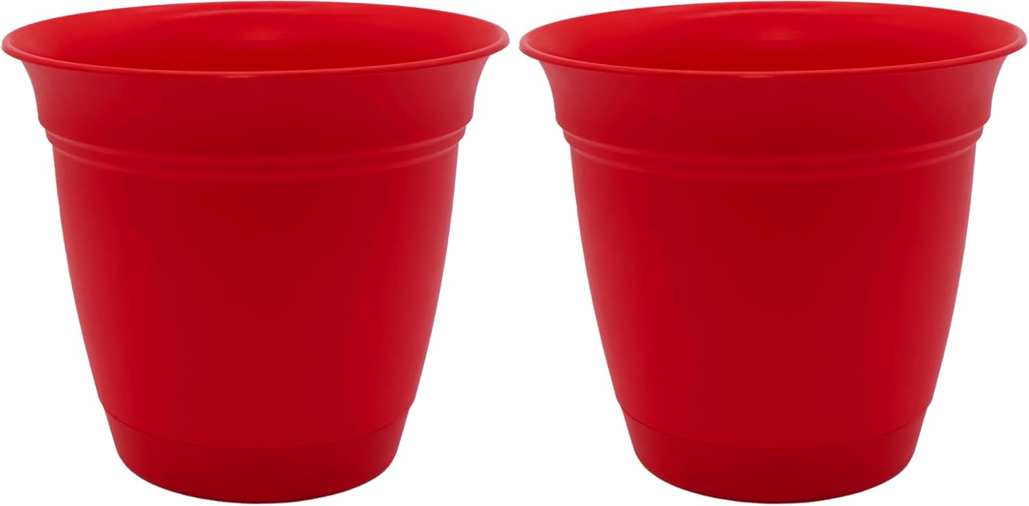 The HC Companies Eclipse Round Planter with Saucer - Outdoor & Indoor Plant Pot with Drainage Holes - Lightweight