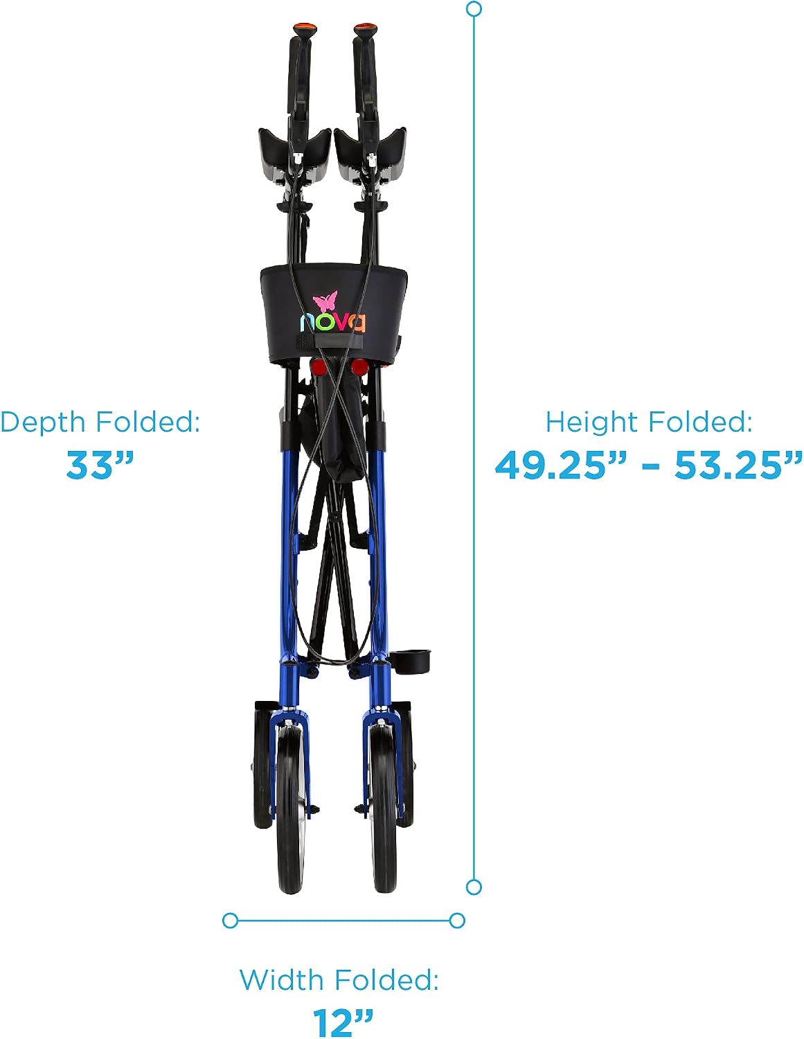 NOVA Phoenix Rise UP Rollator Upright Walker with Padded Contoured Forearm Platform, 10 Inch Front Wheels, Lightweight Foldable Stand Up Walker, Blue