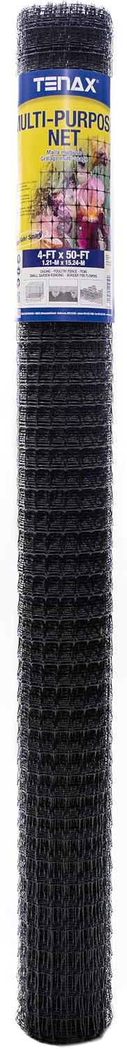 Tenax Multi-Purpose Net - Black Plastic Netting, Versatile Garden Fence - 3' x 50' - Polypropylene