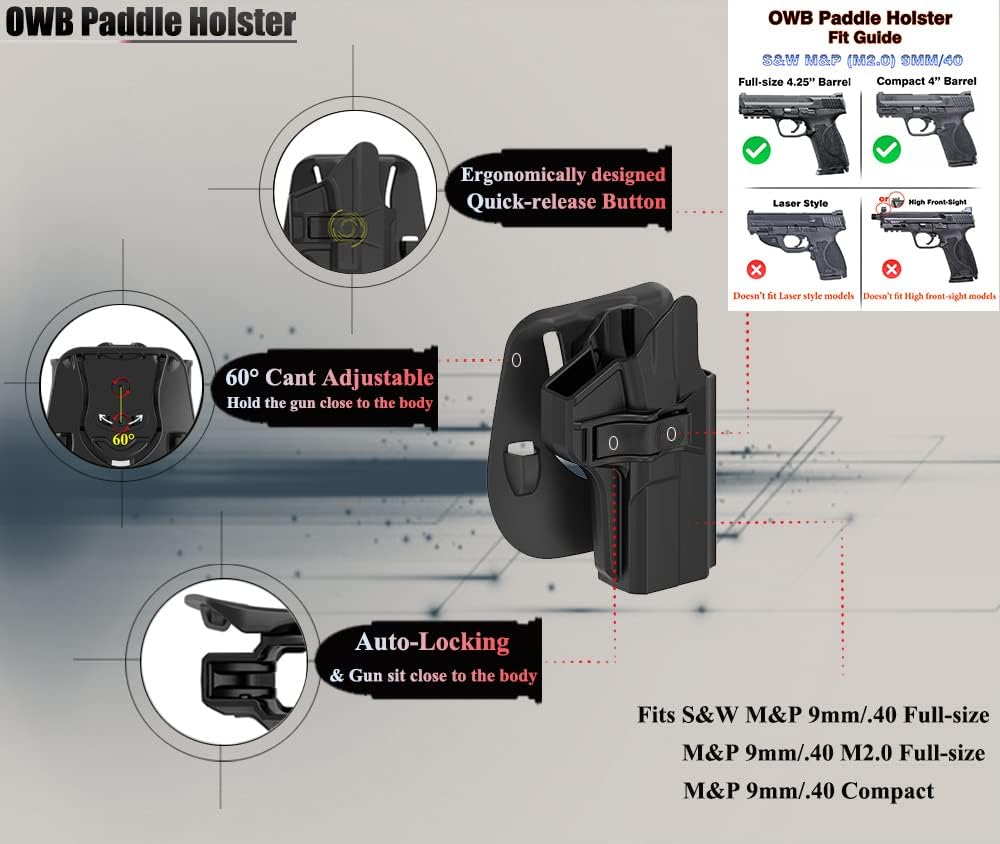 M P 2.0 9mm Holster for S&W M&P 9mm/.40 Full-Size, S&W M&P 2.0 9mm/40 Compact(Not for Shield), Belt Carry Gun Holster