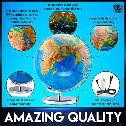 13” Illuminated Constellation World Globe for Kids & Adults