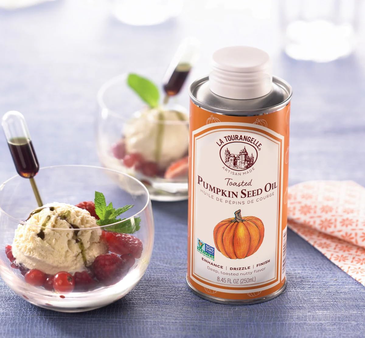 La Tourangelle Toasted Pumpkin Seed Oil, for Cooking, Dressings, 8.45 fl oz | Made Using Traditional Styrian Techniques, Great for Pastas and Spreads, Health and Beauty Oil, Gluten Free, Non-GMO