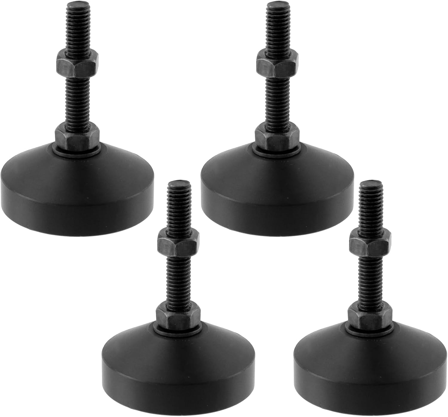 Antrader 4Pcs M8 x 2 Inch Steel Adjustable Leveling Feet,2 Inch Nylon Base | Reinforced Articulated Foot Cups for Furniture & Equipment,Anti-slip Dotted Rubber Base,Reduce Vibration & Protect Floors