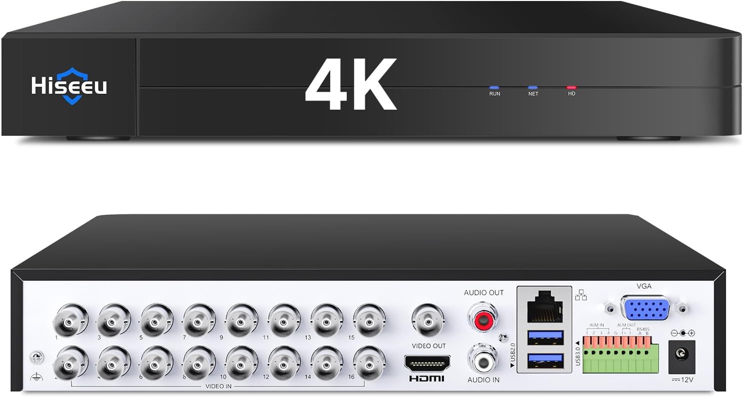 Hiseeu 4K 8 Channel DVR Security Digital Video Recorder | Advanced 8MP DVR with Person/Vehicle Detection for CCTV Camera,AHD/TVI/CVI/CVBS/IPC,No Monthly Fee,No Hard Drive
