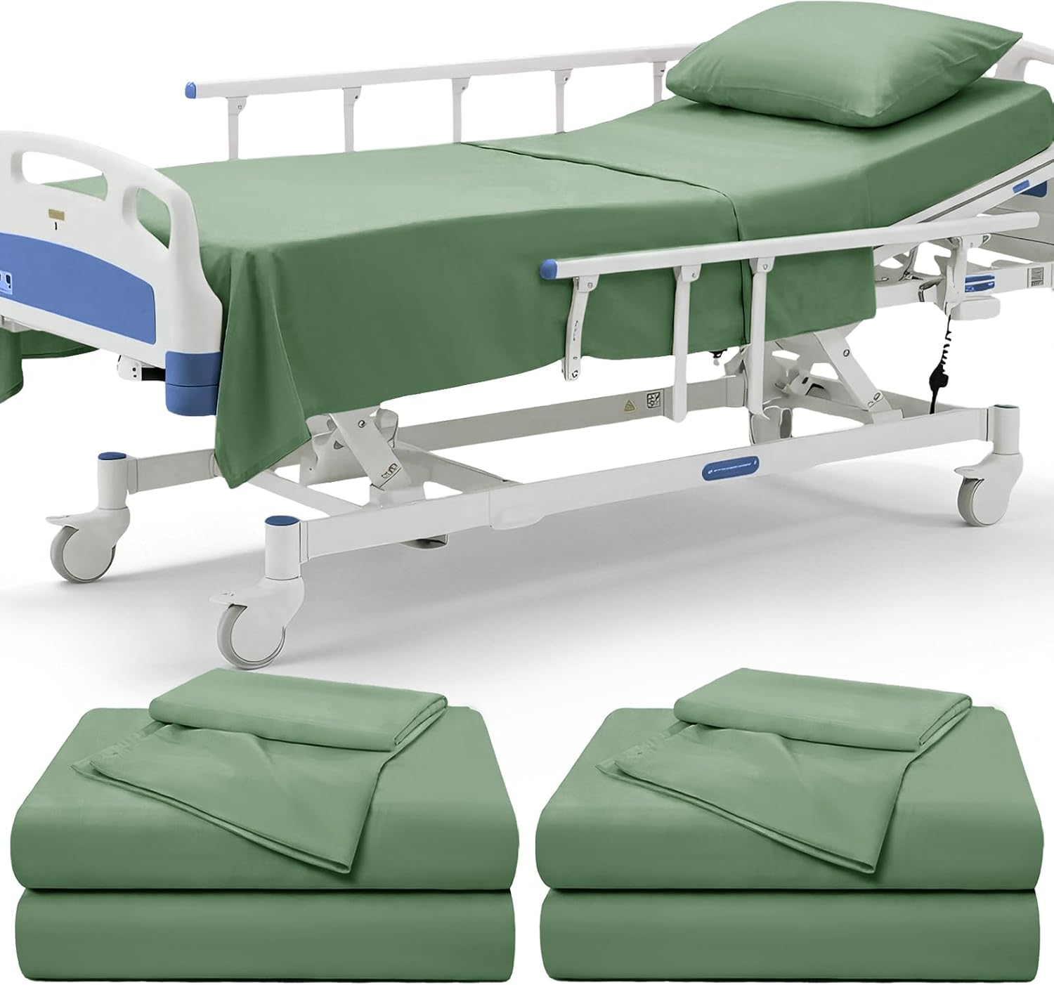P Pothuiny 6 Piece Hospital Bed Sheet Set, White Brushed Microfiber | Soft Bed Sheets for Home/ Nursing/ Hospital Care Bed , 2 Deep Pocket Fitted Sheet 36"x80"+12", 2 Flat Sheet, 2 Pillowcases
