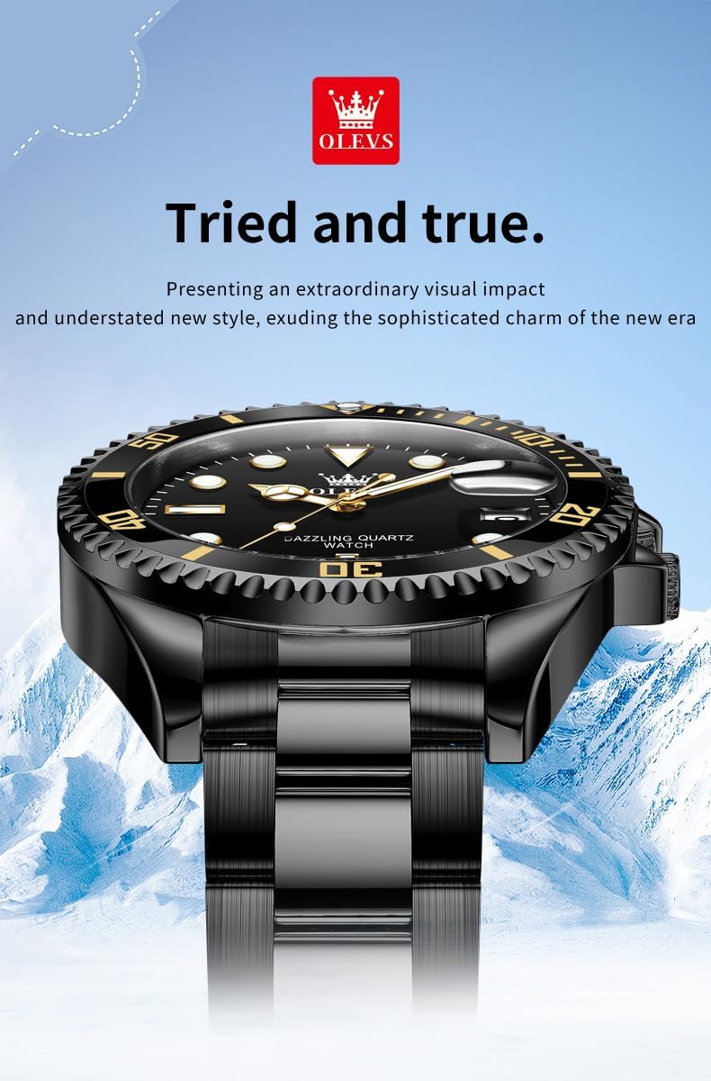OLEVS Luxury Watches for Men Big Stainless Steel Waterproof Quartz Analog