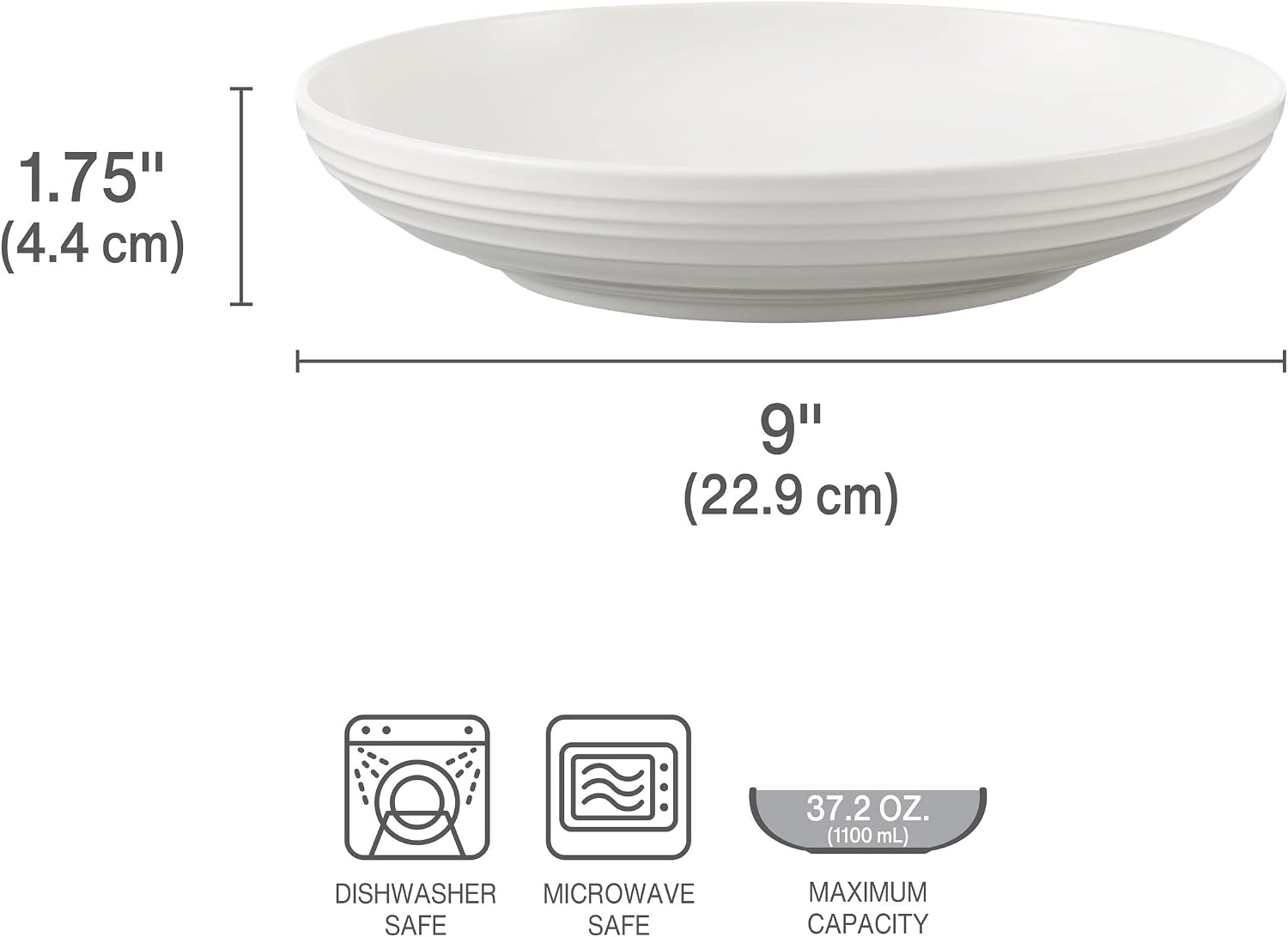 Mikasa Trellis Bone China 9-Inch Pasta Bowls Set of 4, Lightweight, Chip-Resistant White Porcelain, Dishwasher and Microwave Safe