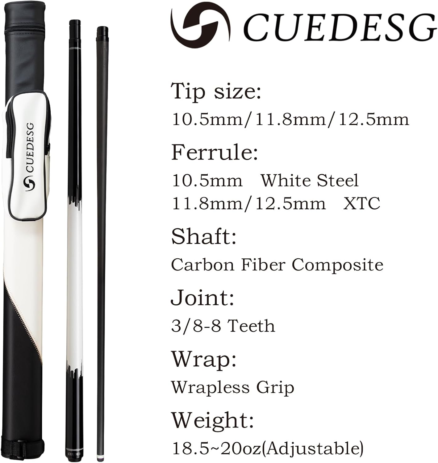 Carbon Fiber Pool Cue Stick 10.5mm/11.8mm/12.5mm,Low Deflection Pool Stick,Professional Cue Stick with Case