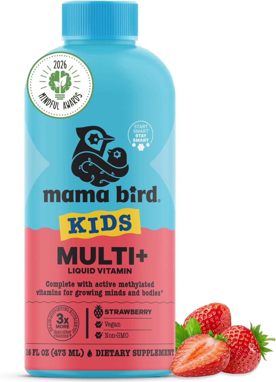 Mama Bird - Award-Winning Kids Multi+ Liquid Vitamins (31 Servings) Tropical - Active Methylated Vitamins, Kids Multivitamin - Organic Superfoods, Enzymes - Vegan, Gluten Free, Non GMO - 16 fl oz