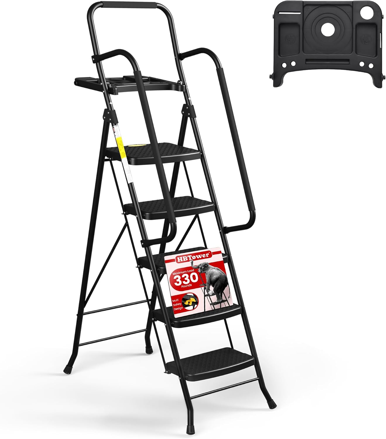 HBTower Step Ladder, Folding Step Stool with Wide Anti-Slip Pedal