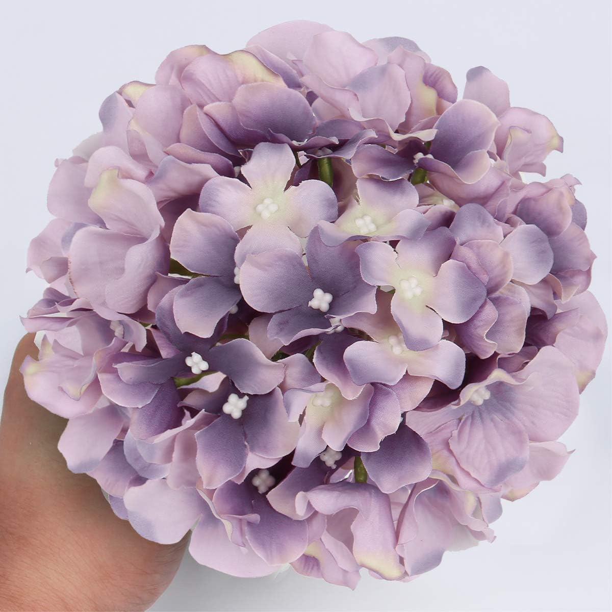 Silk Hydrangea Heads Artificial Flowers Heads with Stems for Home Wedding Decor,Pack of 10 (White)