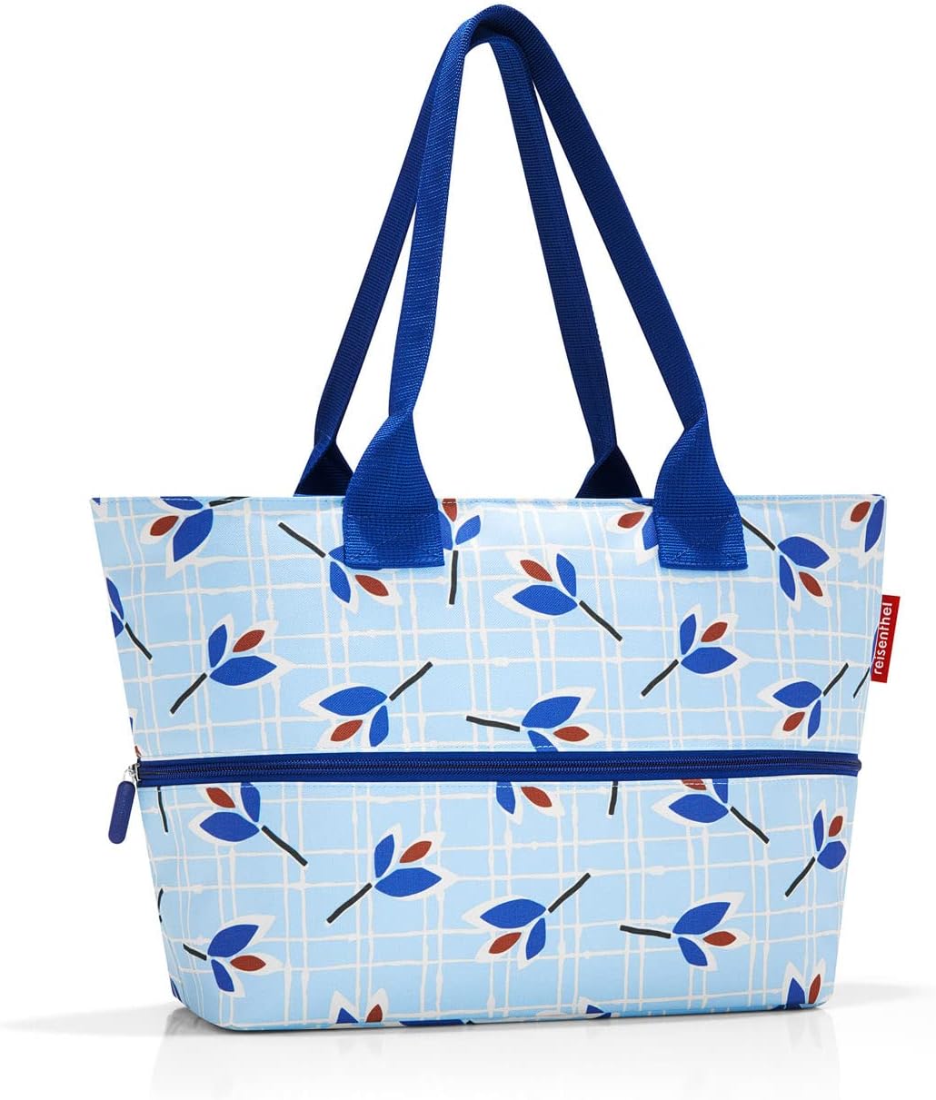 reisenthel Shopper E1, Expandable 2-in-1 Tote, Converts from Handbag to Oversized Carryall, Leaves Blue