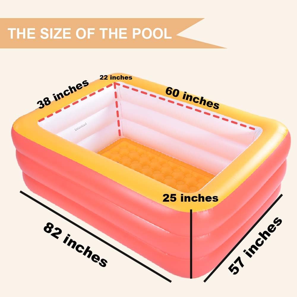 Inflatable Swimming Pool for Kids, 59" X 45" X 20" Kiddie Pools with Inflatable Soft Floor, Durable Blow Up Pools for Backyard