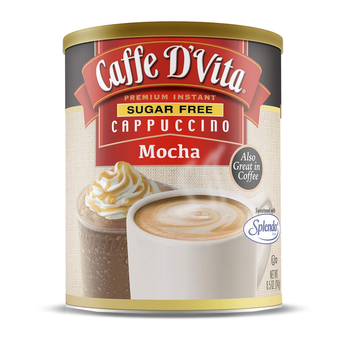 Caffe D'Vita Mocha Cappuccino Mix - 4 lb can (64 oz.) | Instant Cappuccino Mix, Gluten Free, No Cholesterol or Trans Fat, 99% Caffeine Free, Mocha
