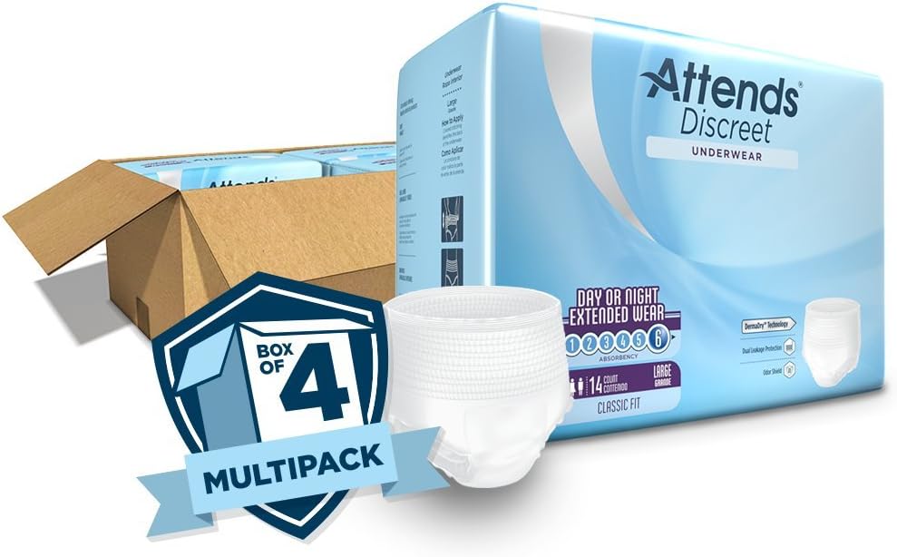 Attends Overnight Underwear for Adult Incontinence Care with ConfidenceCuff™ Protection, Overnight Absorbency, Unisex, X-Large, 12 Count (x4) | Unisex