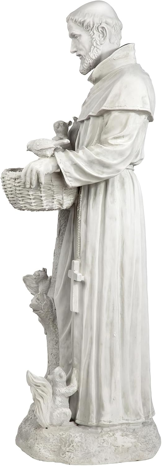 Design Toscano Francis of Assisi Blessing Religious Garden Decor Statue with Bird Bath Feeder, 19 inches Tall, Cast Stone Resin, Gray Stone Finish