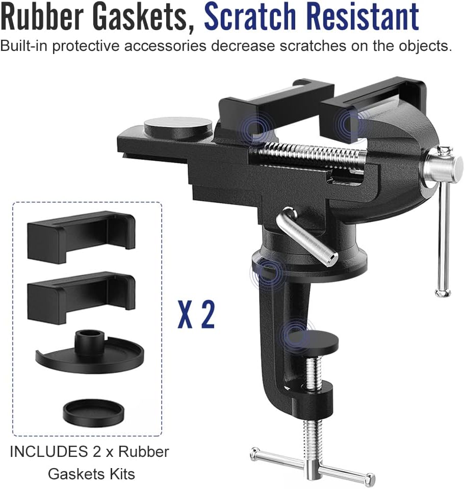 Housolution Universal Table Vise 3 Inch, 360°Swivel Base Bench Clamp