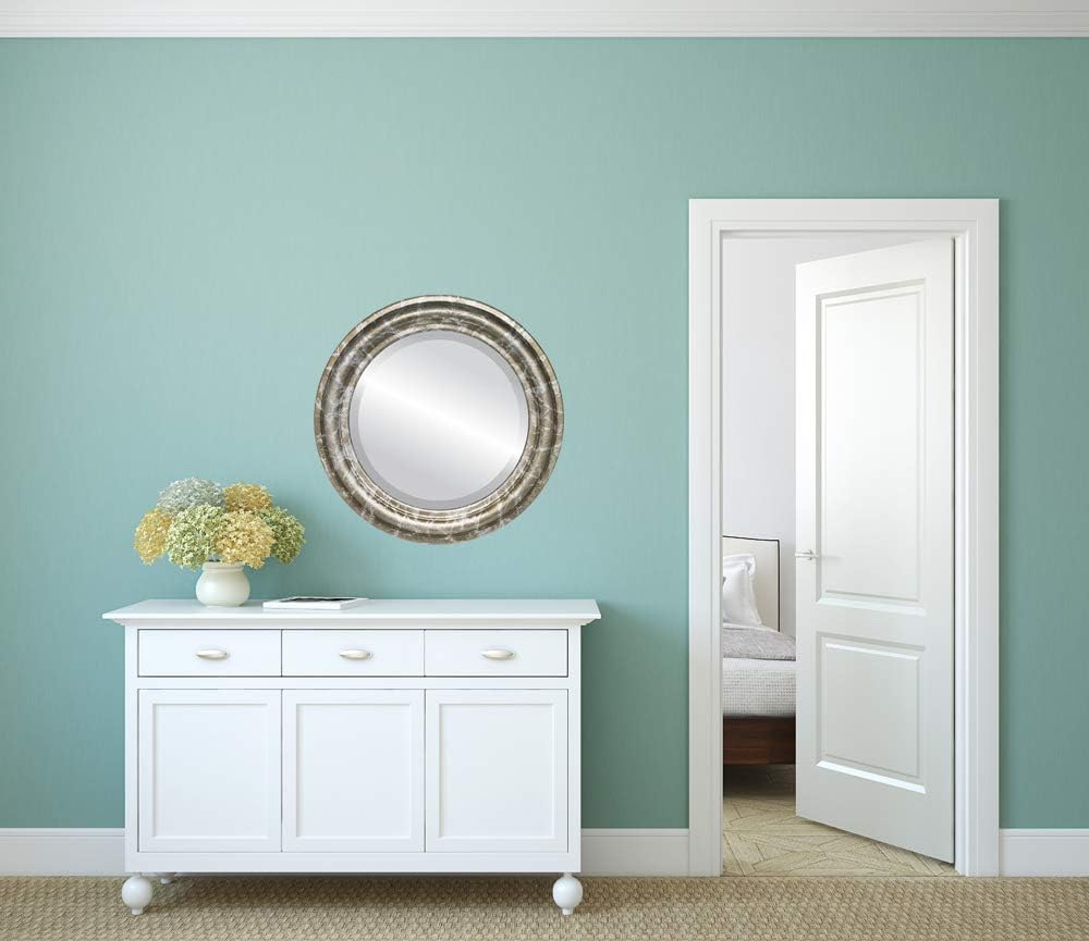 OVALCREST Round Beveled Wall Mirror for Home Decor - Philadelphia Style - Rubbed Bronze - 22x22 Outside Dimensions