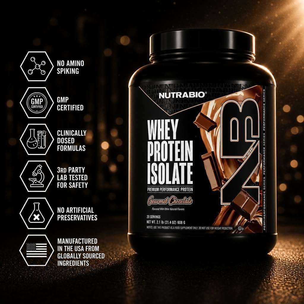 NutraBio 100% Whey Protein Isolate Protein Powder, 25g Protein with Complete Amino Acid Profile, Non-GMO, Soy & Gluten Free, Low Carb, Low Calorie Whey Protein Powder, Raw Unflavored, 20 Servings
