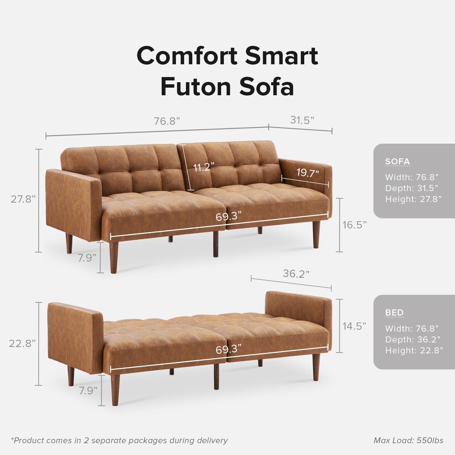 mopio 76.4" Futon Sofa Bed Chevron Styled, Sleeper Couch (Old Rosa Velvet)