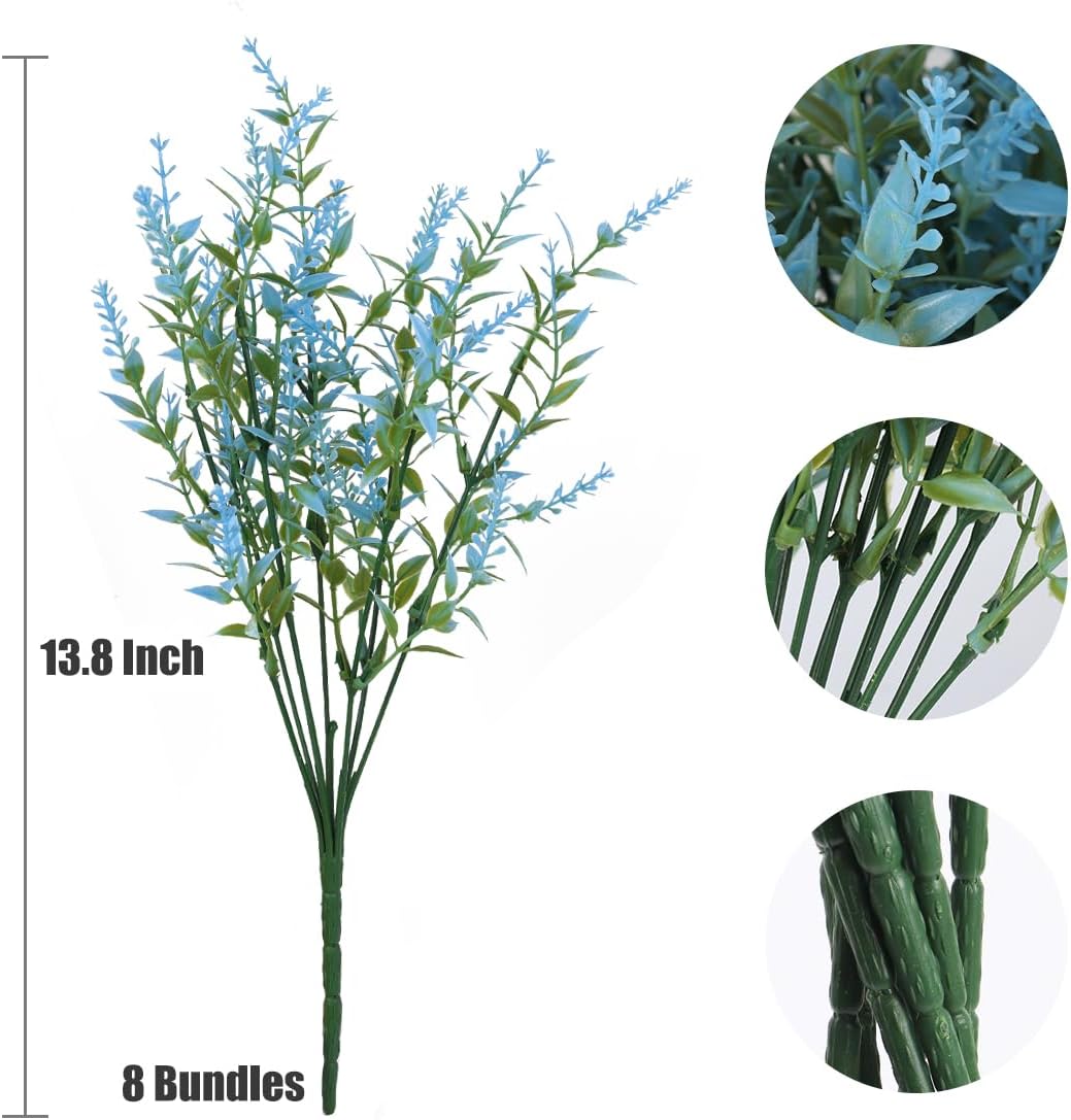 RECUTMS Artificial Greenery Lavender Fake Shrubs Flowers 8 Pcs UV Resistant