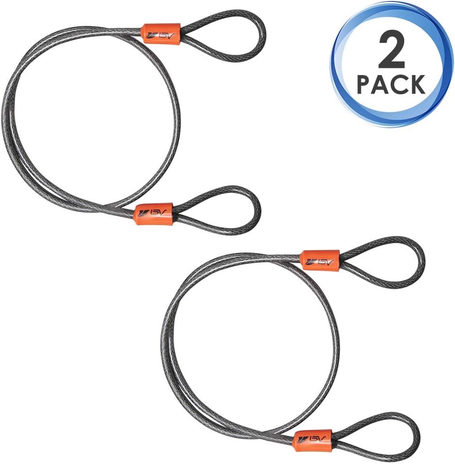 BV 7FT Heavy-Duty Security Cable Lock with Loops – Extra Thick 10mm (3/8") Braided Steel, Cut-Resistant & Weatherproof Wire Cable for Padlock, Gate, Bike, Motorcycle & Outdoor Equipment