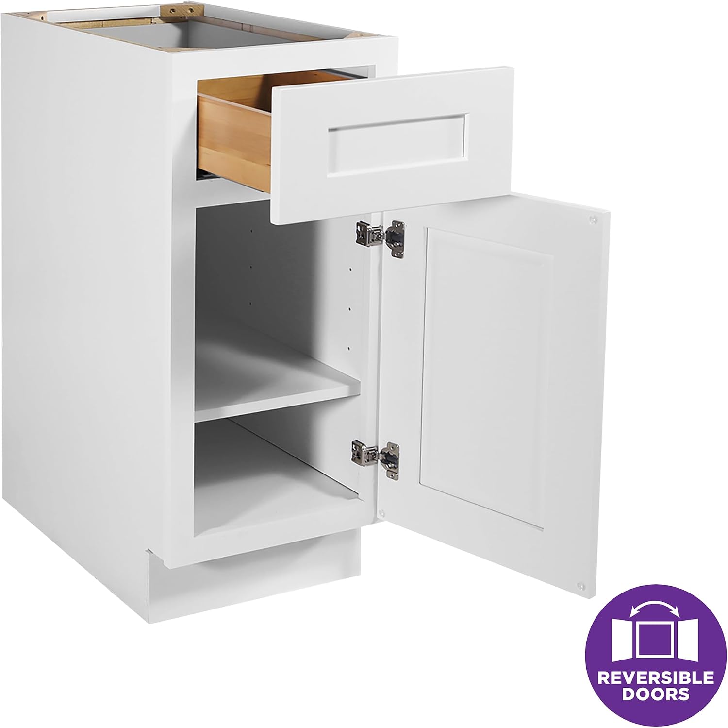 Brookings Shaker Unassembled Base Kitchen Cabinet B18, 18 W x 24 D x 34.5 H, Painted White with Sherwin Williams®, Solid Wood – Design House, 561340 | Adjustable Shelves, Adjustable Hinges, Floor Mount, Contemporary/Modern, Wood, Kitchen, 561340