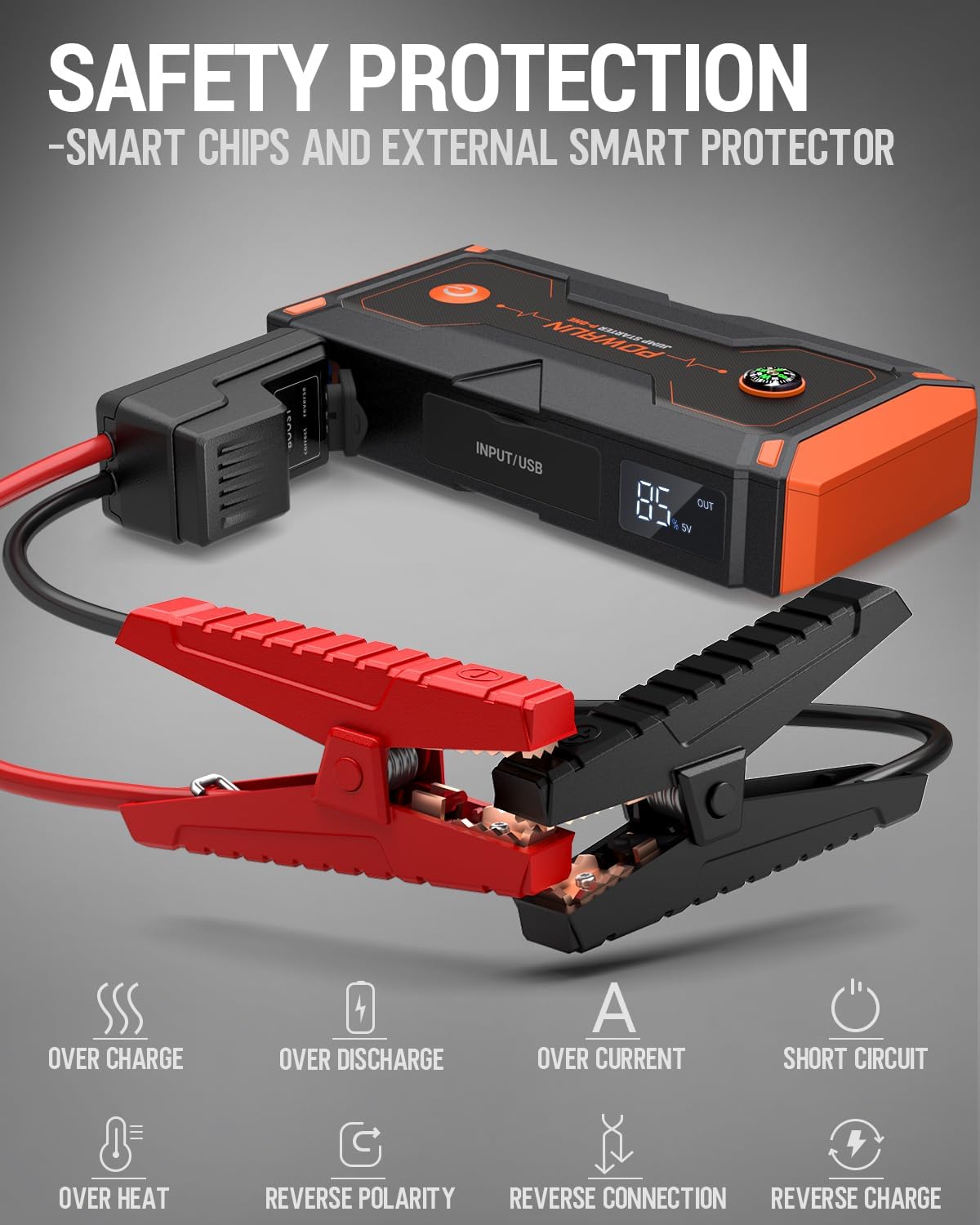 Powrun P-ONE Jump Starter, 2000A Portable Jump Box - Car Jump Starter Battery Pack for up to 8.0L Gas and 6.5L Diesel Engines