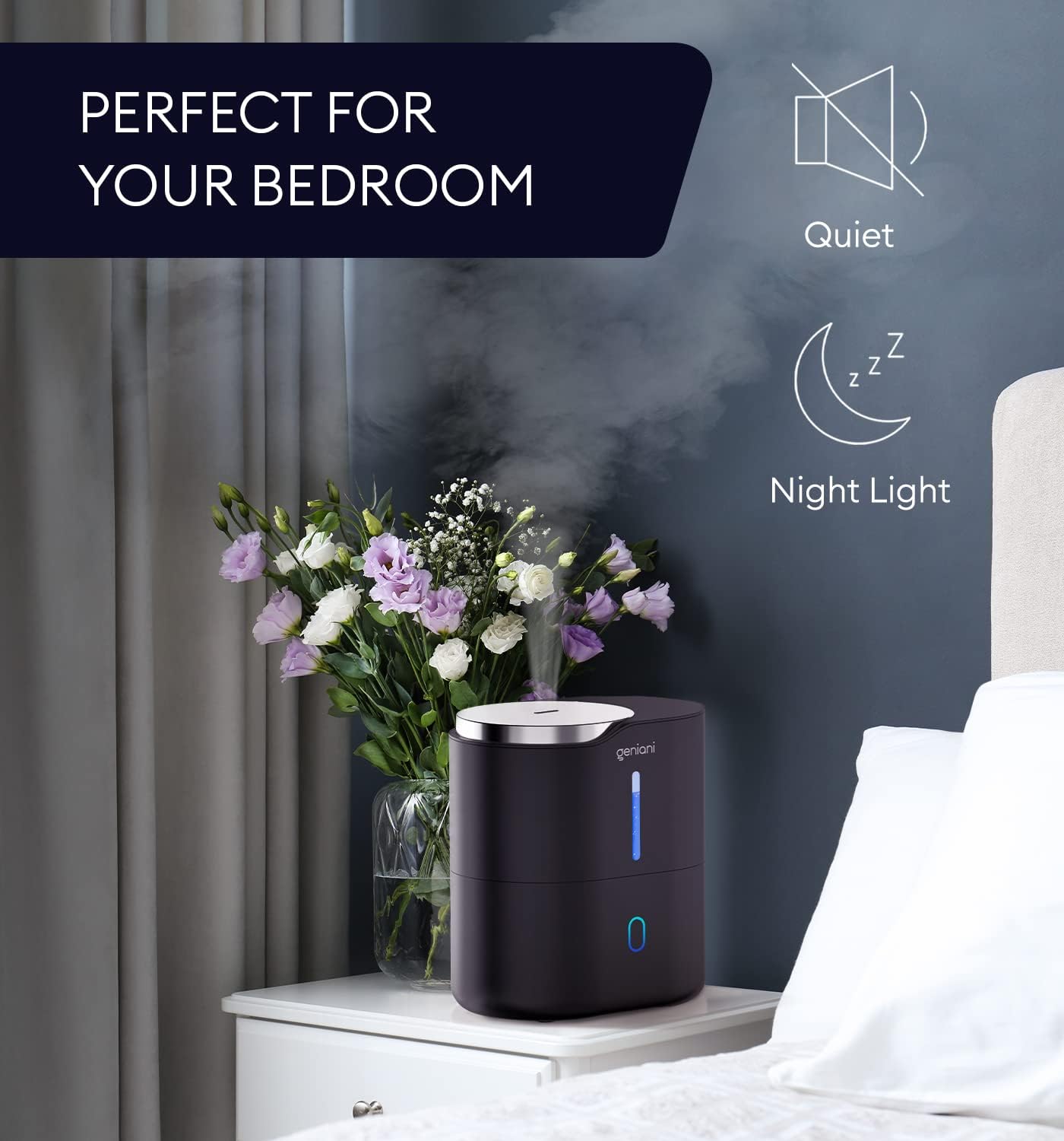 GENIANI Portable Cool Mist Humidifiers for Bedroom & Office - Ultrasonic Humidifier for Home, Baby, Small Room with Auto Shut Off