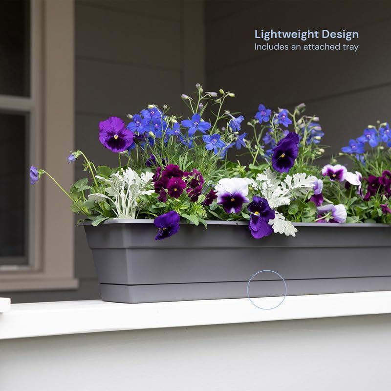Bloem Dura Cotta Window Box Planter: 24" - Terra Cotta - with Tray, Weatherproof Resin Box, Removable Tray for Indoor & Outdoor Use, Gardening, 3 Gallon Capacity