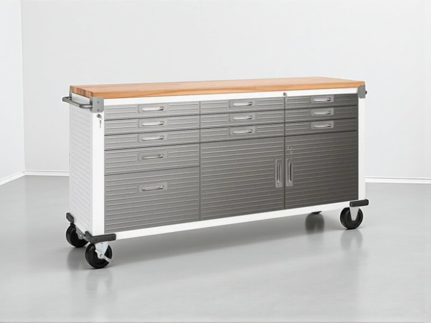 Heavy-Duty Rolling Workbench with Drawers and Cabinet, 77" W x 20" D x 37.5" H, (Red, 11 Drawer)
