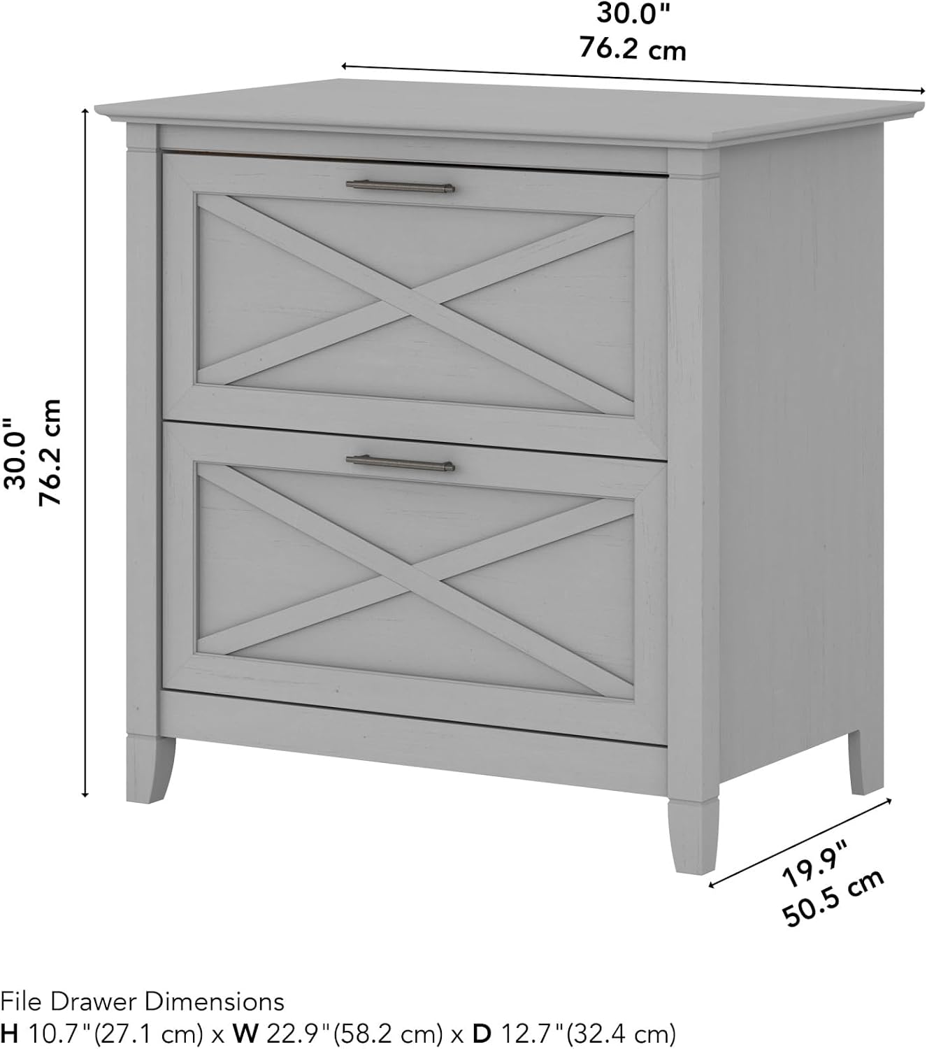Bush Home Key West 2 Drawer Lateral File Cabinet in Washed Gray, Document Storage for Home Office, Accent Chest with Drawers