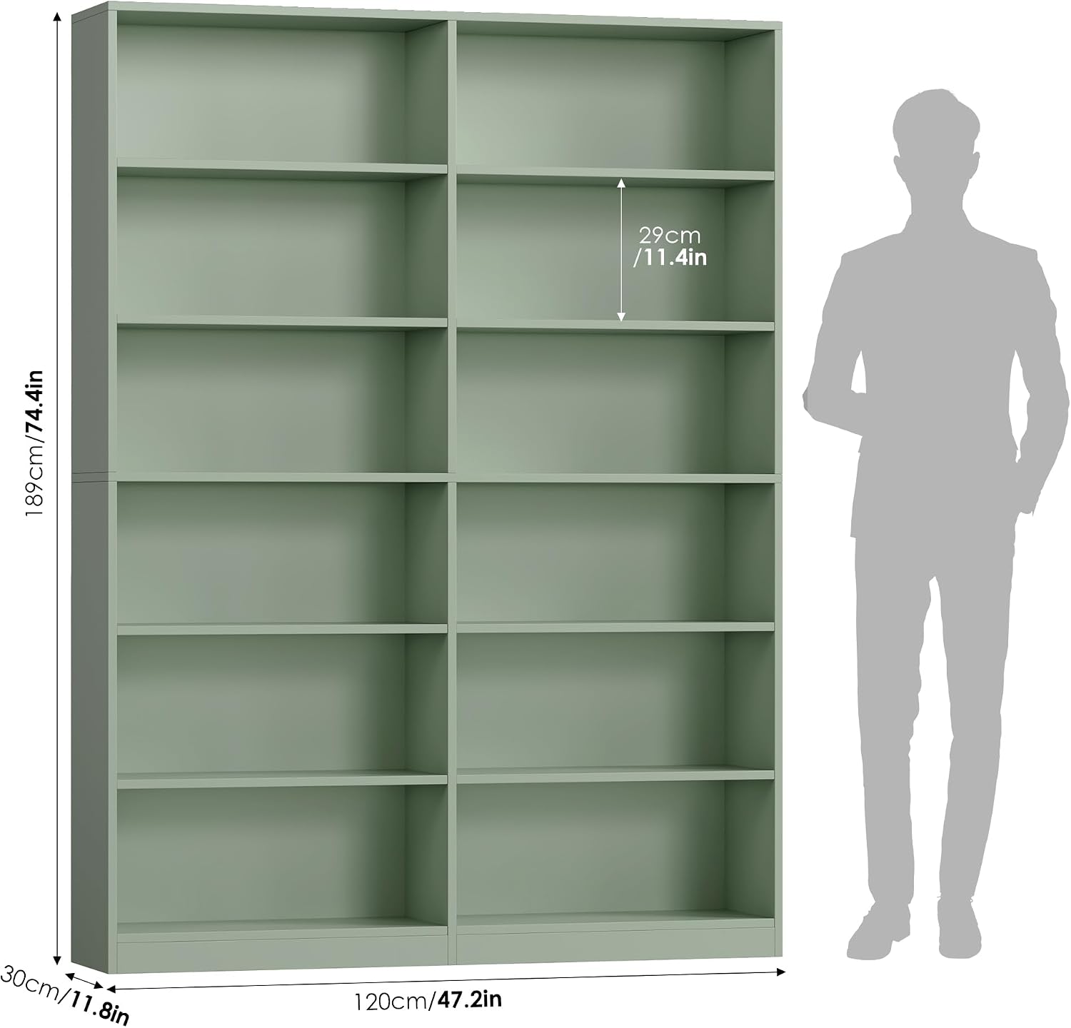 Bookshelf Tall Bookcase, 6-Tier Double Wide Bookshelves, White | Freestanding Display Storage Shelves, Tall and Large Book Shelves for Home Decor Bedroom, Living Room, Home Office, Library