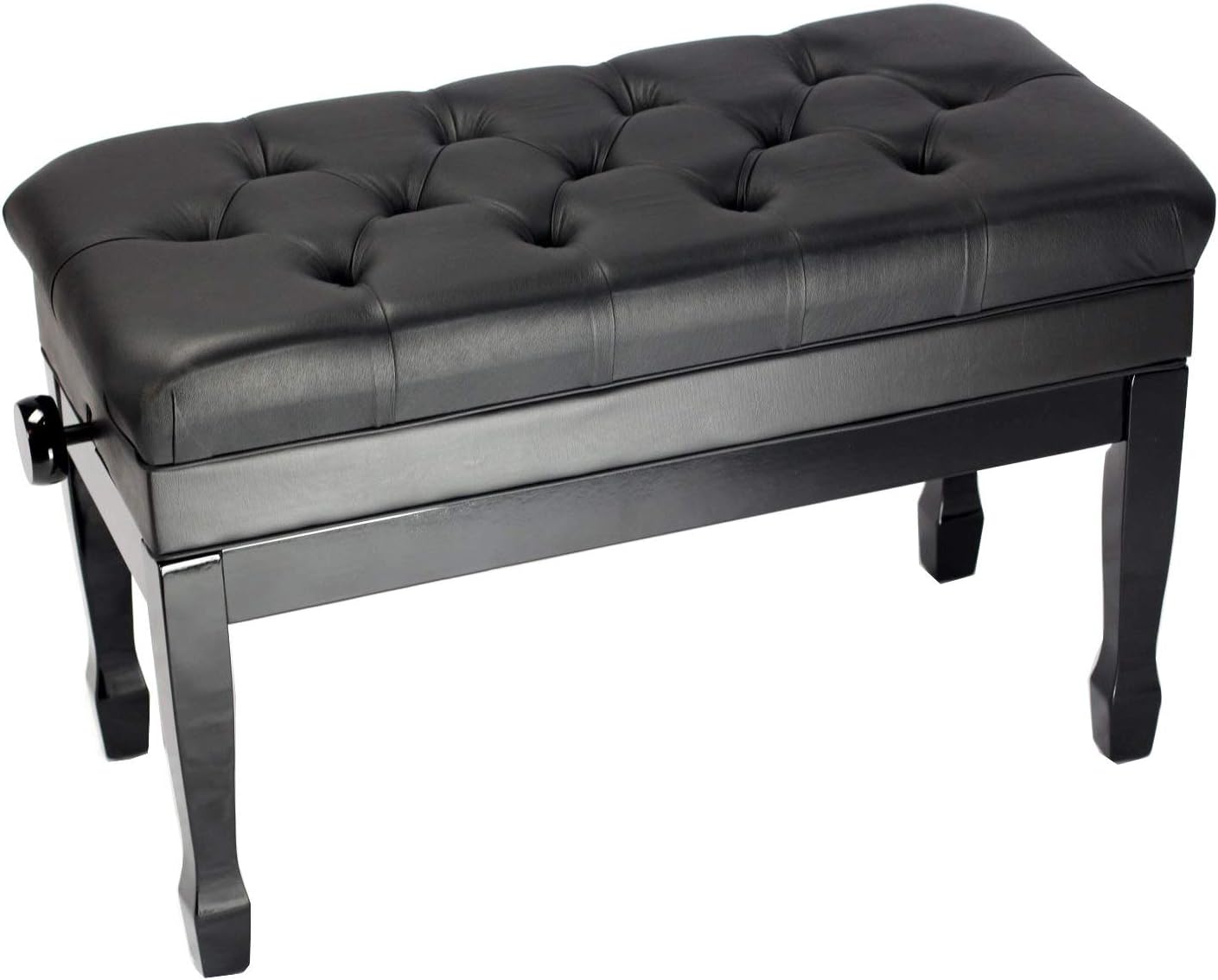 Griffin Genuine Leather Piano Bench, Oversize Duet Black Wood Frame Stool