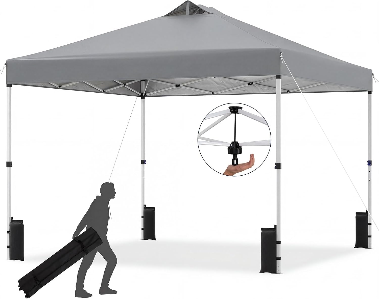 Tangkula 10 x10 Ft Pop Up Canopy with Center Lock, UPF 50+ One-Button Setup Outdoor Canopy Tent with Roller Bag, 4 Sand Bags, Heavy-Duty Steel Frame